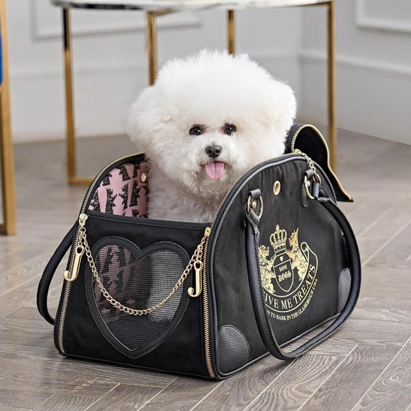 Juicy Couture Handbags - Juicy Couture Pet Carrier Crown Black Faux Suede Small Dog Cat Carrier 10 lbs.